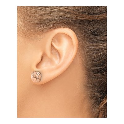 14K Rose Gold Diamond-Cut Puffed Button Stud Earrings – view 3