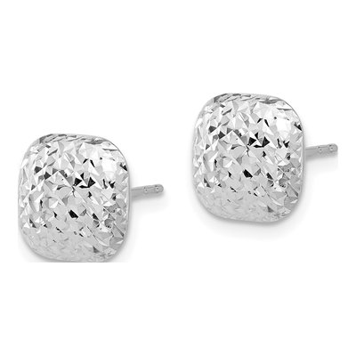 14K White Gold Diamond-Cut Puffed Button Stud Earrings – view 2