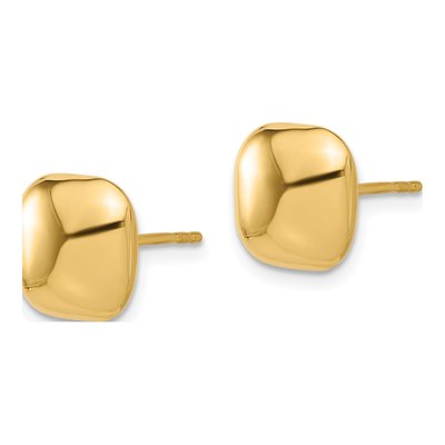 14K Yellow Gold Puffed Square Button Stud Earrings – view 2