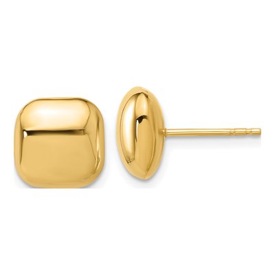 14K Yellow Gold Puffed Square Button Stud Earrings