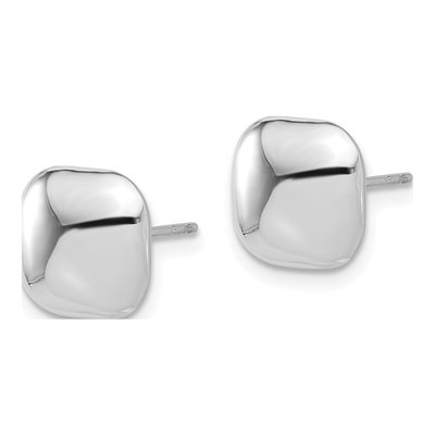 14K White Gold Puffed Square Button Stud Earrings – view 2