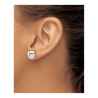 14K White Gold Puffed Square Button Stud Earrings – view 3