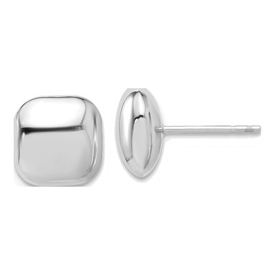 14K White Gold Puffed Square Button Stud Earrings