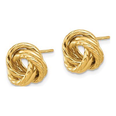14K Yellow Gold Textured Love Knot Stud Earrings – view 2