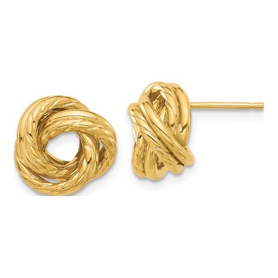 14K Yellow Gold Textured Love Knot Stud Earrings