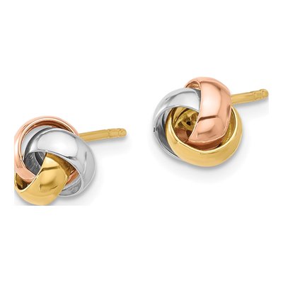 14K Tri-Color Gold Love Knot Stud Earrings – view 2