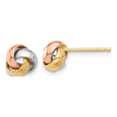 14K Tri-Color Gold Love Knot Stud Earrings