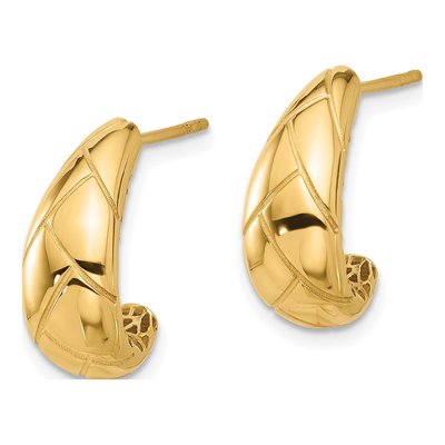 14K Yellow Gold 17mm Etched J- Hoop Earrings – view 2