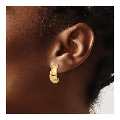 14K Yellow Gold 17mm Etched J- Hoop Earrings – view 3