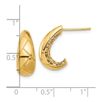 14K Yellow Gold 17mm Etched J- Hoop Earrings – view 4