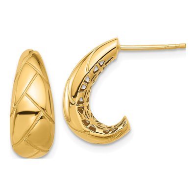 14K Yellow Gold 17mm Etched J- Hoop Earrings