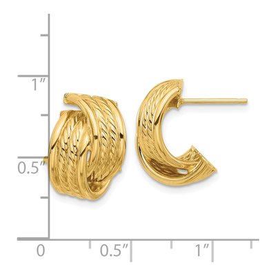 14K Yellow Gold 16mm Twisted J- Hoop Earrings – view 4