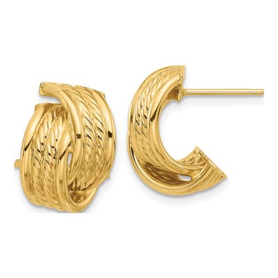 14K Yellow Gold 16mm Twisted J- Hoop Earrings