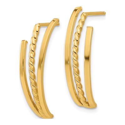 14K Yellow Gold 26mm Twist J- Hoop Earrings – view 2