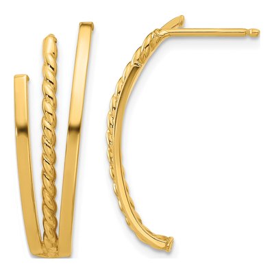 14K Yellow Gold 26mm Twist J- Hoop Earrings