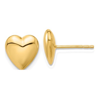 14K Yellow Gold Puffed Heart Stud Earrings