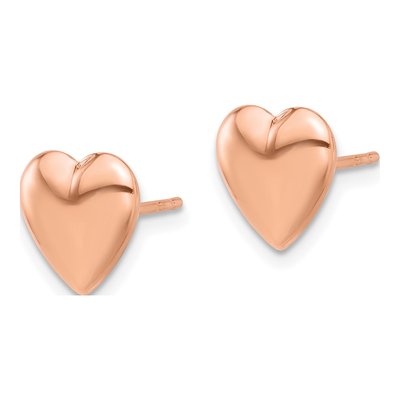 14K Rose Gold Puffed Heart Stud Earrings – view 2