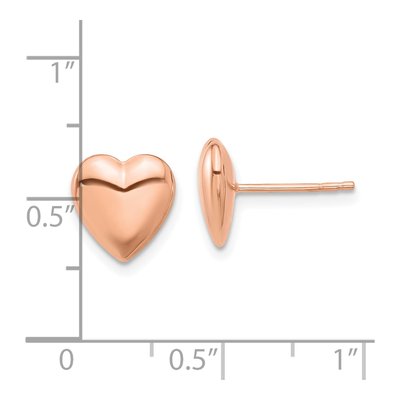 14K Rose Gold Puffed Heart Stud Earrings – view 4