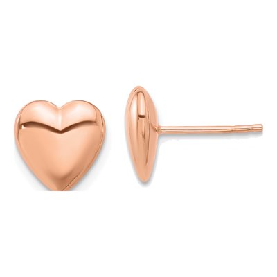 14K Rose Gold Puffed Heart Stud Earrings