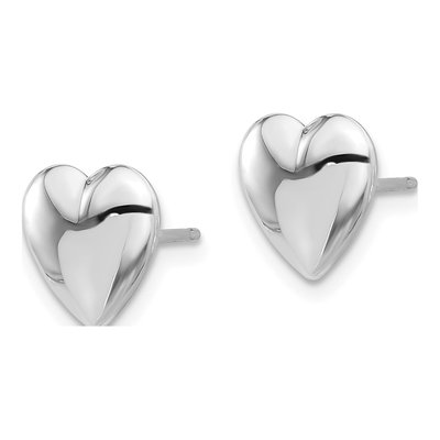 14K White Gold Puffed Heart Stud Earrings – view 2