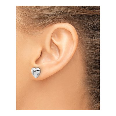 14K White Gold Puffed Heart Stud Earrings – view 3