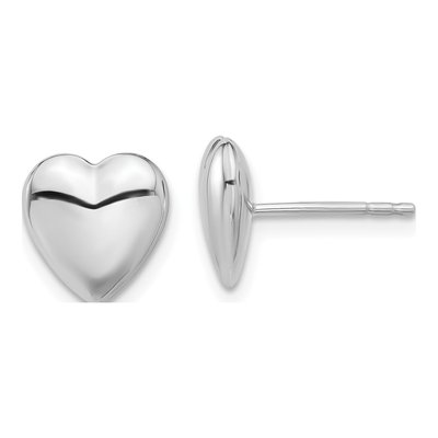 14K White Gold Puffed Heart Stud Earrings