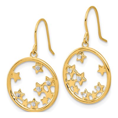 14K Yellow Gold Star Circle Dangle Earrings – view 2