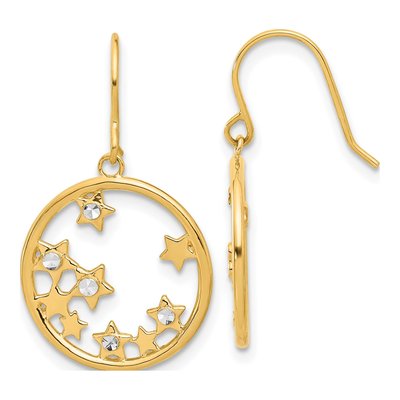 14K Yellow Gold Star Circle Dangle Earrings
