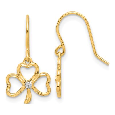 14K Yellow Gold Clover French Hook Dangle Earrings
