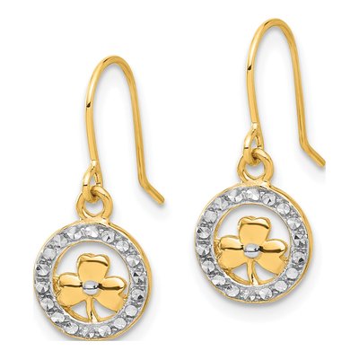 14K Yellow Gold Clover Circle Dangle Earrings – view 2