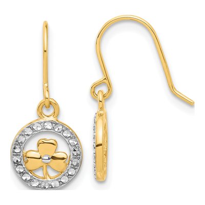 14K Yellow Gold Clover Circle Dangle Earrings