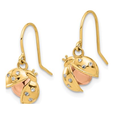 14K Yellow Gold Diamond-Cut Ladybug Dangle Earrings – view 2