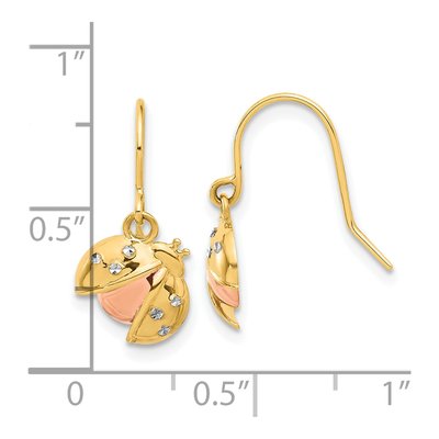 14K Yellow Gold Diamond-Cut Ladybug Dangle Earrings – view 4