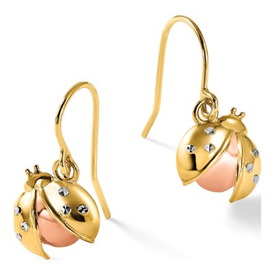 14K Yellow Gold Diamond-Cut Ladybug Dangle Earrings – view 5