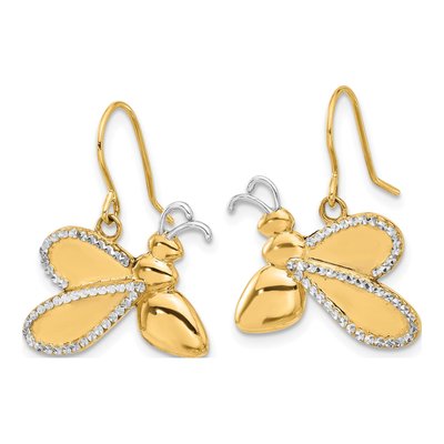 14K Yellow Gold Diamond-Cut Bee French Hook Dangle Earrings – view 2