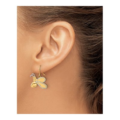 14K Yellow Gold Diamond-Cut Bee French Hook Dangle Earrings – view 3