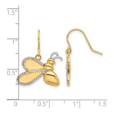 14K Yellow Gold Diamond-Cut Bee French Hook Dangle Earrings – view 4