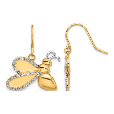 14K Yellow Gold Diamond-Cut Bee French Hook Dangle Earrings