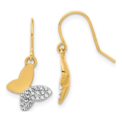 14K Yellow Gold Butterfly Dangle Earrings