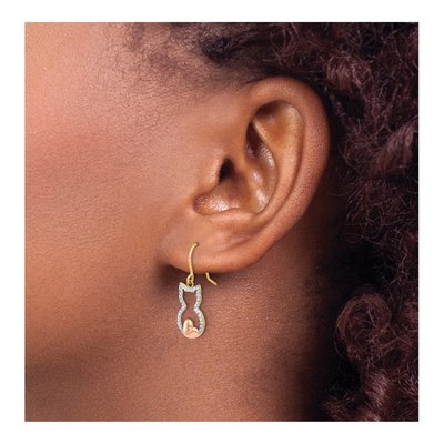 14K Yellow Gold Diamond-Cut Cat Outline Dangle Earrings – view 3