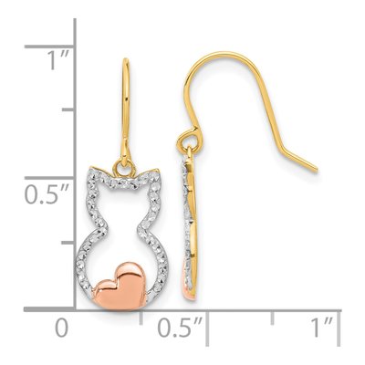 14K Yellow Gold Diamond-Cut Cat Outline Dangle Earrings – view 4