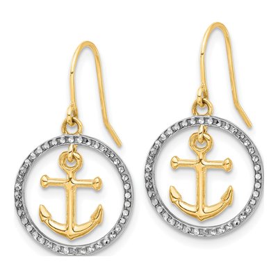 14K Yellow Gold Anchor Dangle Earrings – view 2