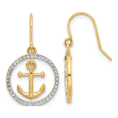 14K Yellow Gold Anchor Dangle Earrings