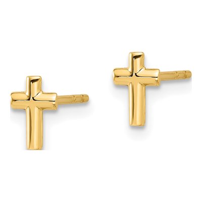 14K Yellow Gold Small Cross Stud Earrings – view 2