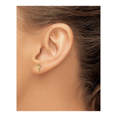 14K Yellow Gold Small Cross Stud Earrings – view 3
