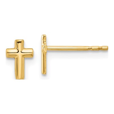 14K Yellow Gold Small Cross Stud Earrings