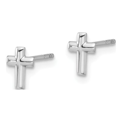 14K White Gold Small Cross Stud Earrings – view 2