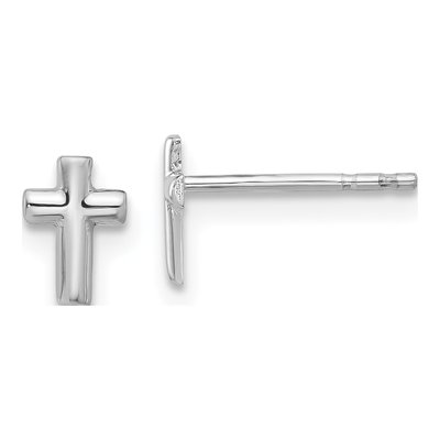 14K White Gold Small Cross Stud Earrings