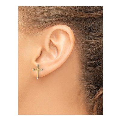 14K Yellow Gold Cross Stud Earrings – view 3