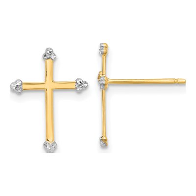14K Yellow Gold Cross Stud Earrings
